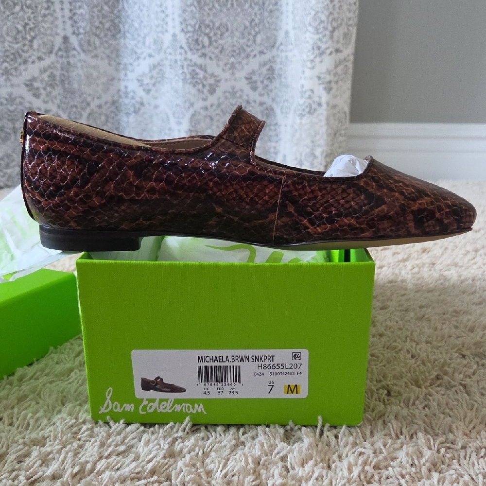 Sam Edelman Brown Snakeskin Mary Jane Flats